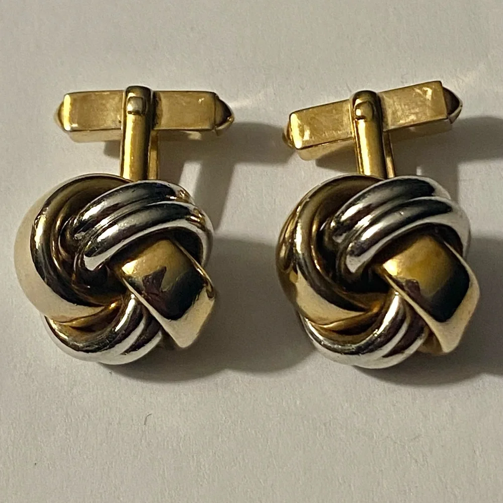 Vintage Swank Silver And Gold Tone Metal Love Knot Style Cufflinks